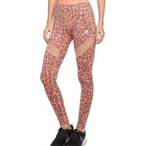 Adidas mesh insert activewear  leggings women sz small Peach Leopard  Logo Waist